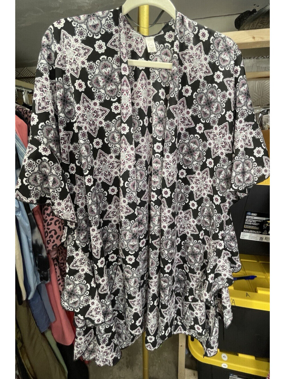 Cato Kimono Geometric Pattern OS Boho Open Front Short Sleeve Lightweight